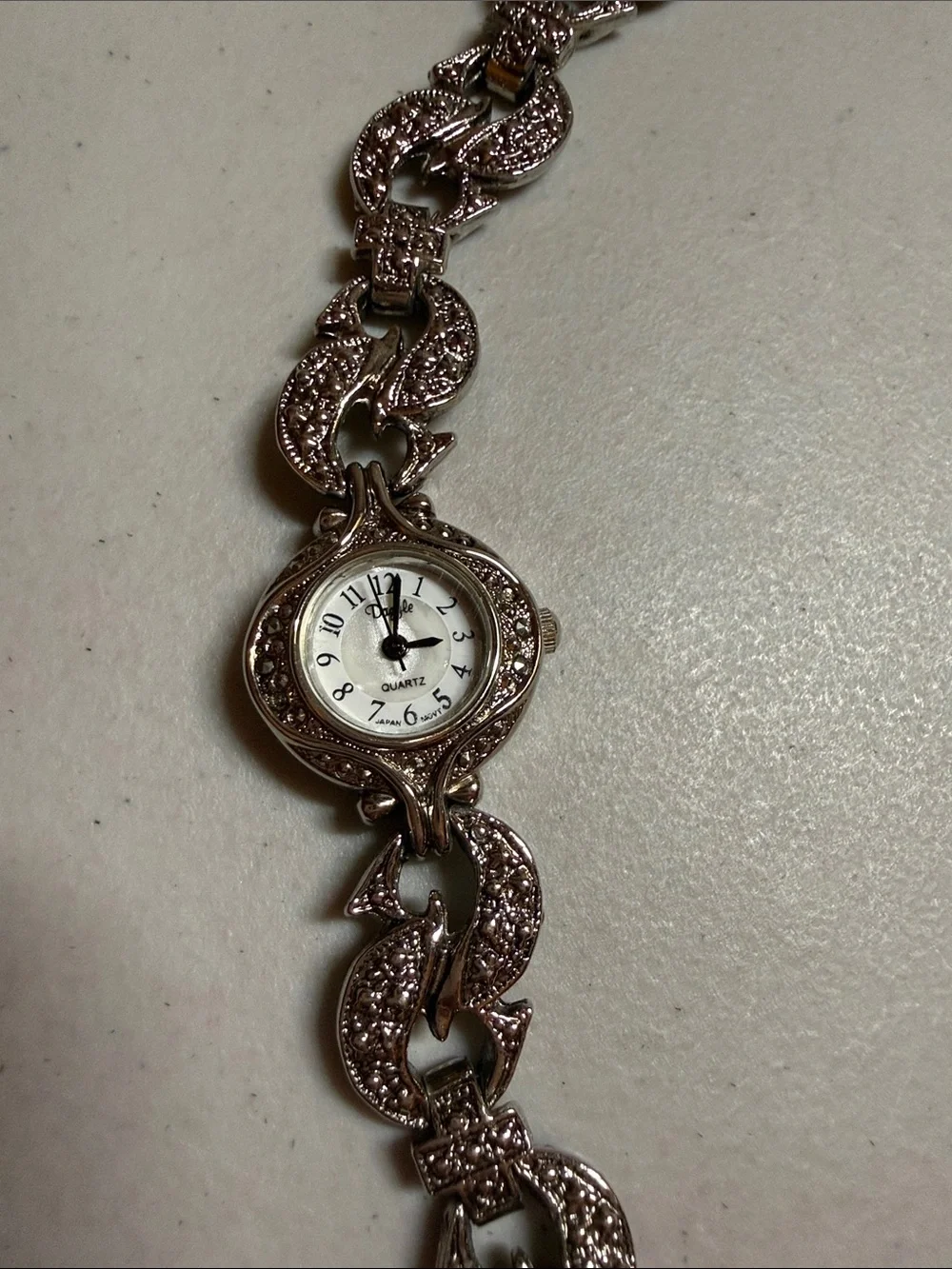 Vintage Silver-Tone Marcasite Link Bracelet Watch - Women's